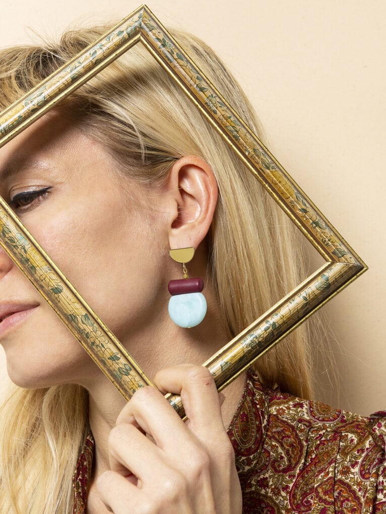 Arc Mono earrings | Sand 12 La Tusa earrings | Blue Quartz