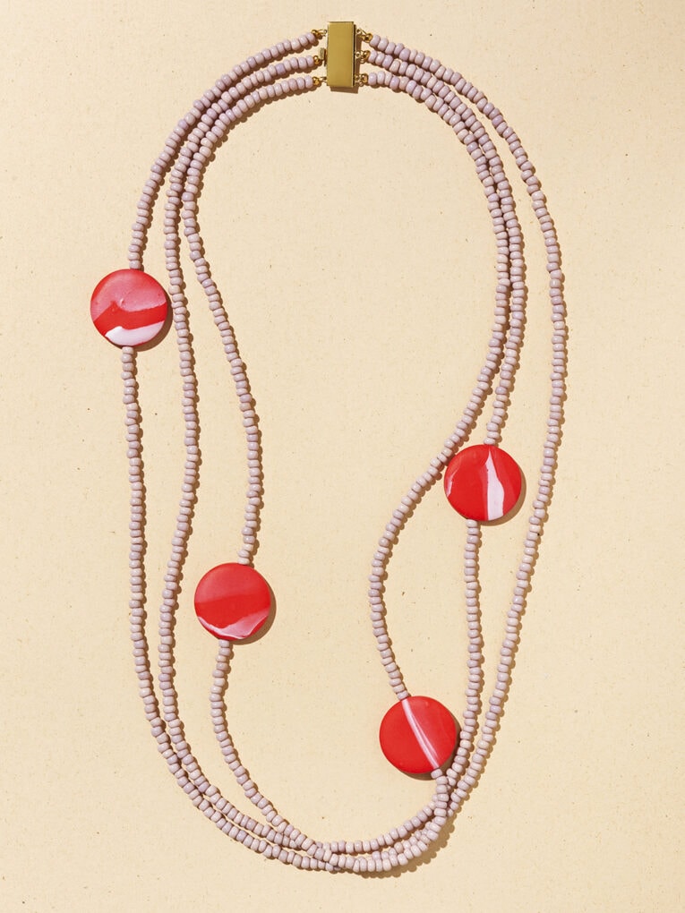 Arc Mono earrings | Sand 18 Triple necklace - Red