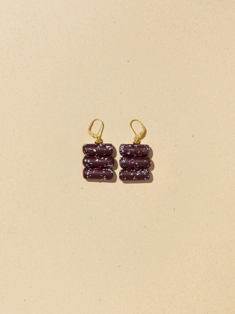 Arc Mono earrings | Sand 6 Big Sur Terrazzo earrings | Bordeaux