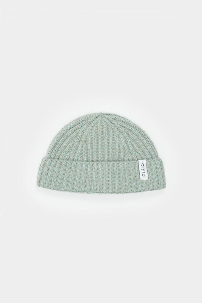 Bum Bag Drive & Red Alert SMALL 8 Recycled Cashmere Fisherman Beanie | Lichen green